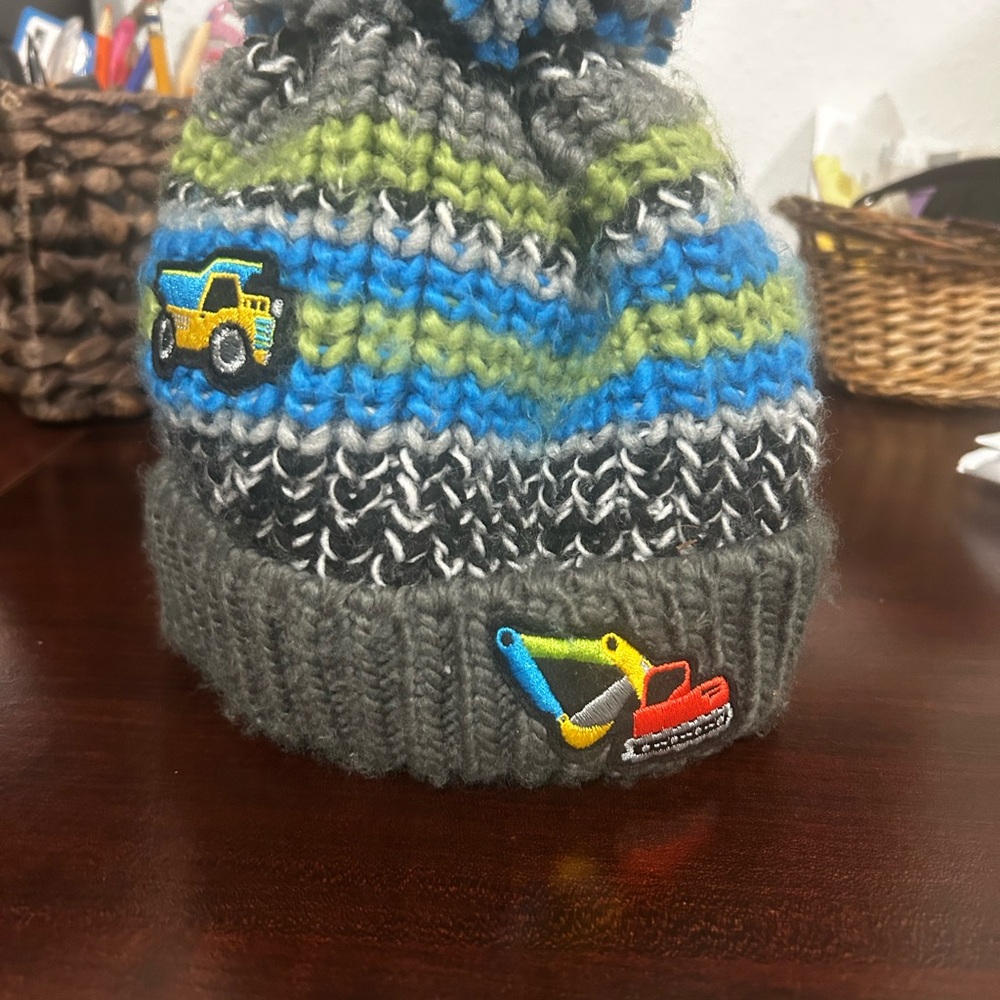 BOGO free - Place Kids Beanie with Construction Vehicles - Blue, Green, Gray
